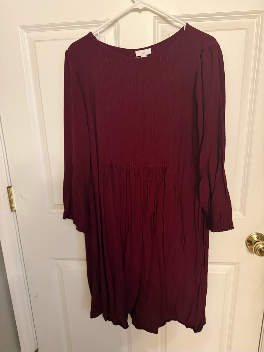 J. Jill Long-Sleeve Pleated Burgundy Dress